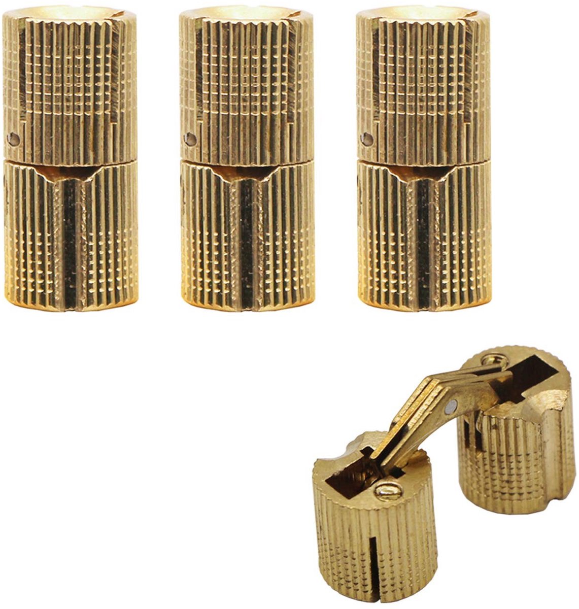 Dailygoods- Inboorscharnier 4 Stuks - Verborgen Scharnier - Messing - 180° Openingshoek - Ø 14 mm - Geschikt voor Juwelendoos/Kastdeur