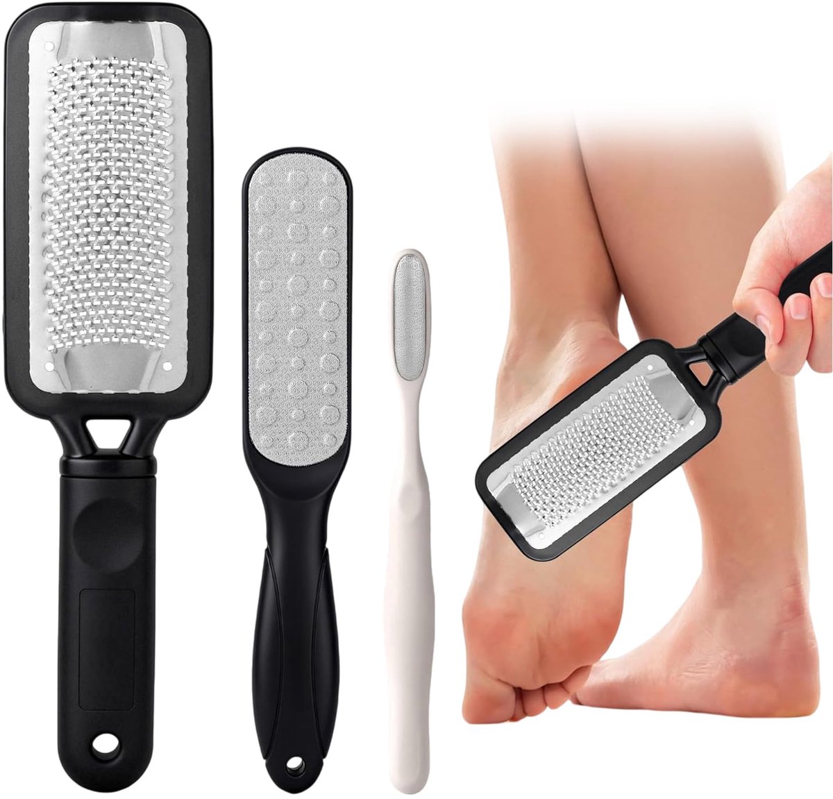 Voetvijl & Eeltverwijderaar, 3-delige Set Voetvijlen voor het Verwijderen van Eelt, Harde Huid en Dode Huidcellen, Professionele Pedicure Gereedschappen