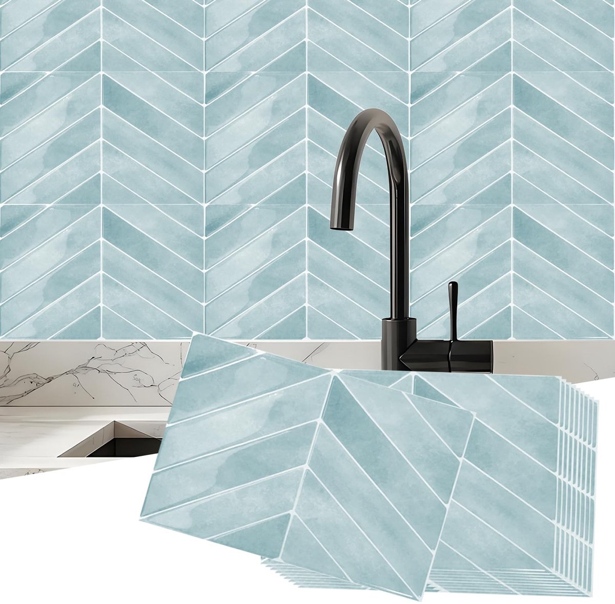 Dailygoods - Zelfklevende tegels, keuken, badkamer, 3D-tegelstickers, waterdicht, wandtegels, keukentegels, zelfklevend, overplakken, badkamer (blauw, 10 stuks, 29 x 22,9 cm)