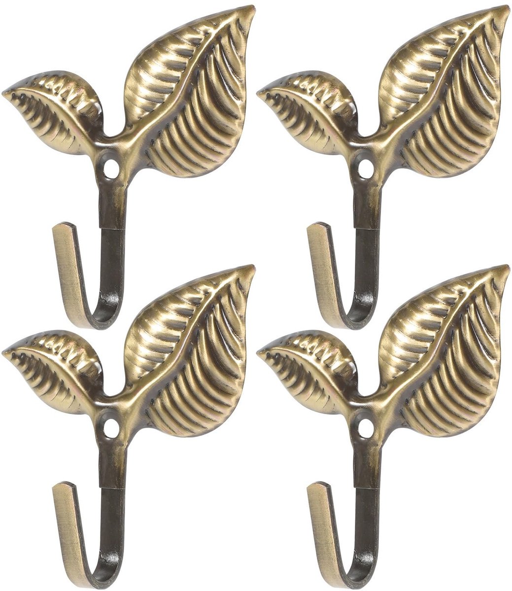 Dailygoods- Wandhaak - 4 Stuks - Smeedijzeren Haken - Multifunctionele Haken - Retro Wandhaken - Voor Jassen/Handen/Handtassen - Uniek Bladvorm Design - Haak