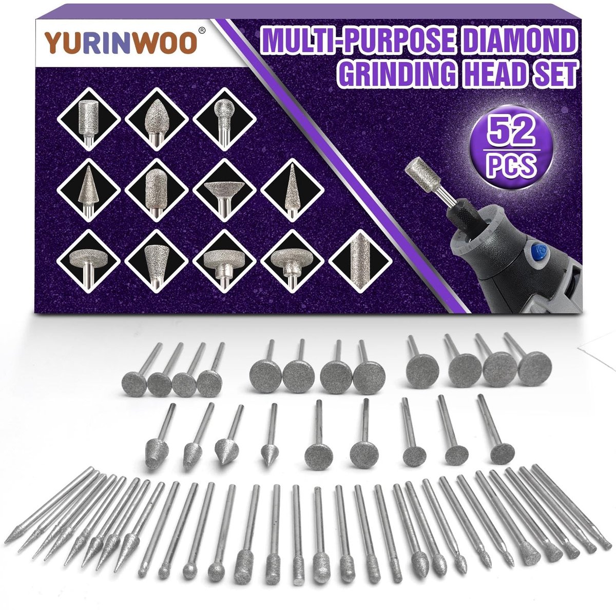 Dailygoods- Diamant Slijpbitset 52 Stuks - Multifunctioneel Gereedschap - Diamantboren - HSS-Schacht - Slijtvast - Efficiënt Slijpresultaat - Slijpaccessoires