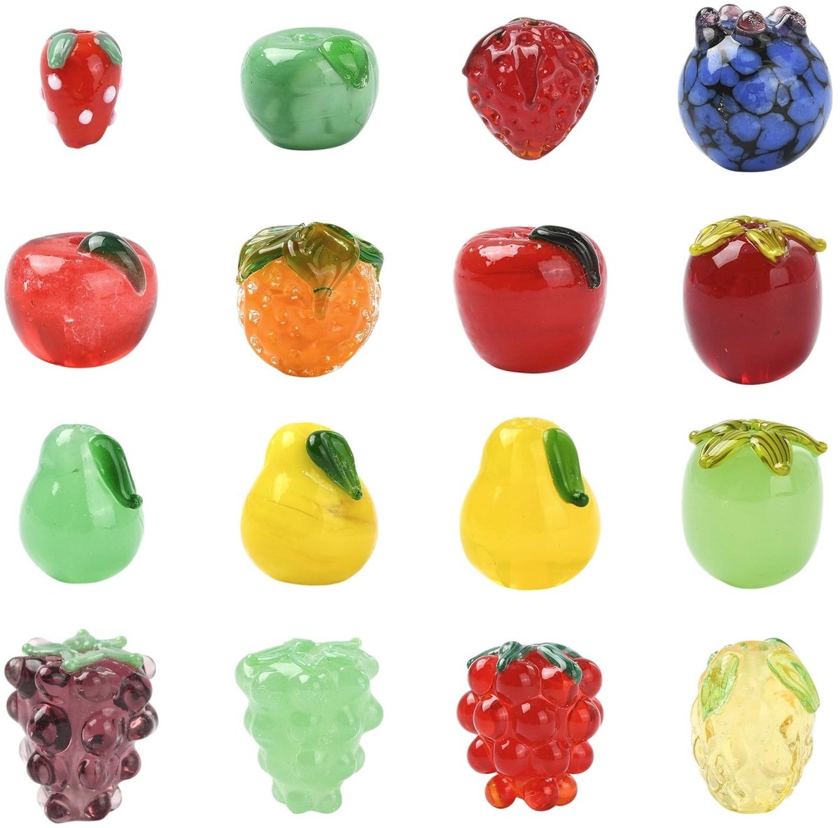 Dailygoods- Fruitkralen 16 stuks - Lampwork Glas - 3D Appel/Druif/Pear - Sieraden Maken - Doe-Het-Zelf Kralen - Betrouwbaar Materiaal