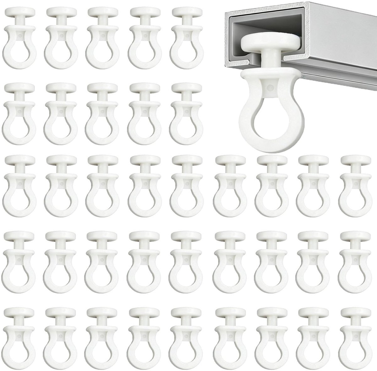 Dailygoods - 120 stuks gordijnhaken, gordijnrailzweefvliegtuigen, kunststof gordijnrailhaak voor raam, caravangordijnhaken, duurzaam roestvrij, railglijders voor douche, deur en plafondrails