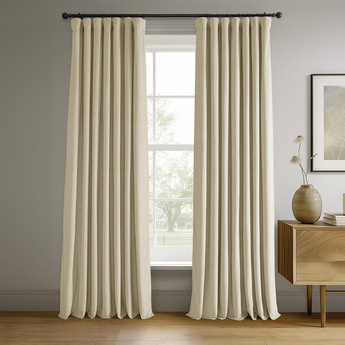 Half Price Drapes Signature fluwelen verduisterende gordijnen voor slaapkamer 50 x 84 (1 paneel), VPCH-180103-84, neutrale grond