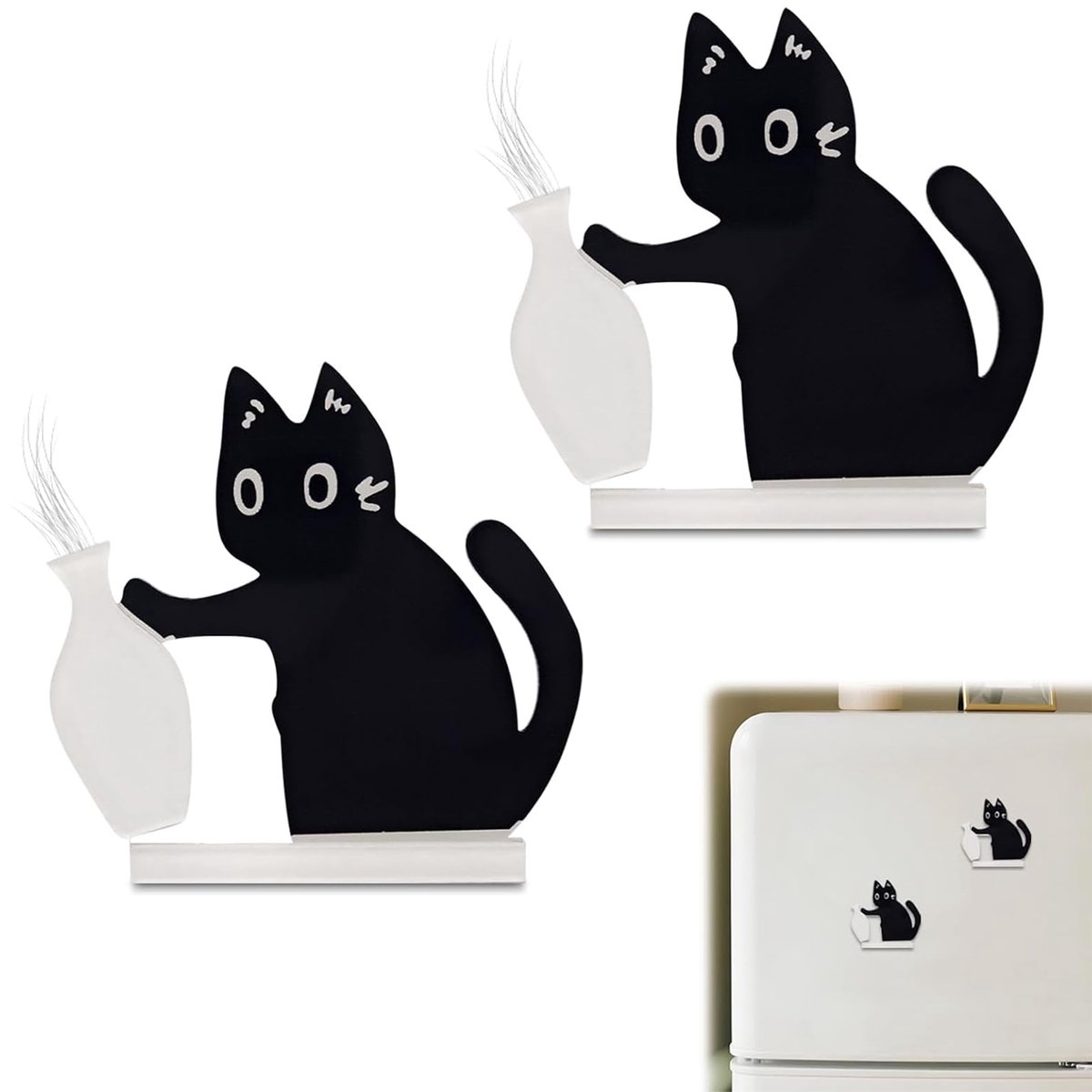 kattenvaas, schattige zwarte kattenvazenmagneet, mini-vazen magneten, koelkast, kattenwhiskervaas, voor woonkamer, keuken, koelkastaccessoires, bureau, kantoor
