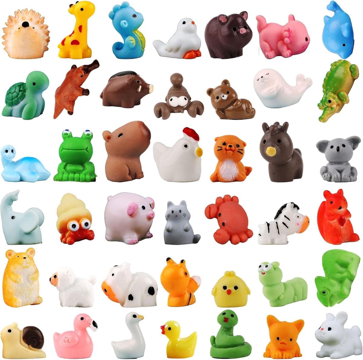 Mini-dierfiguren van hars, schattig, kleine dieren, kleurrijke mini-dieren, hars met eenden, konijnen, biggens, enz., voor miniatuurtuinen, bonsai, creatieve doe-het-zelfprojecten