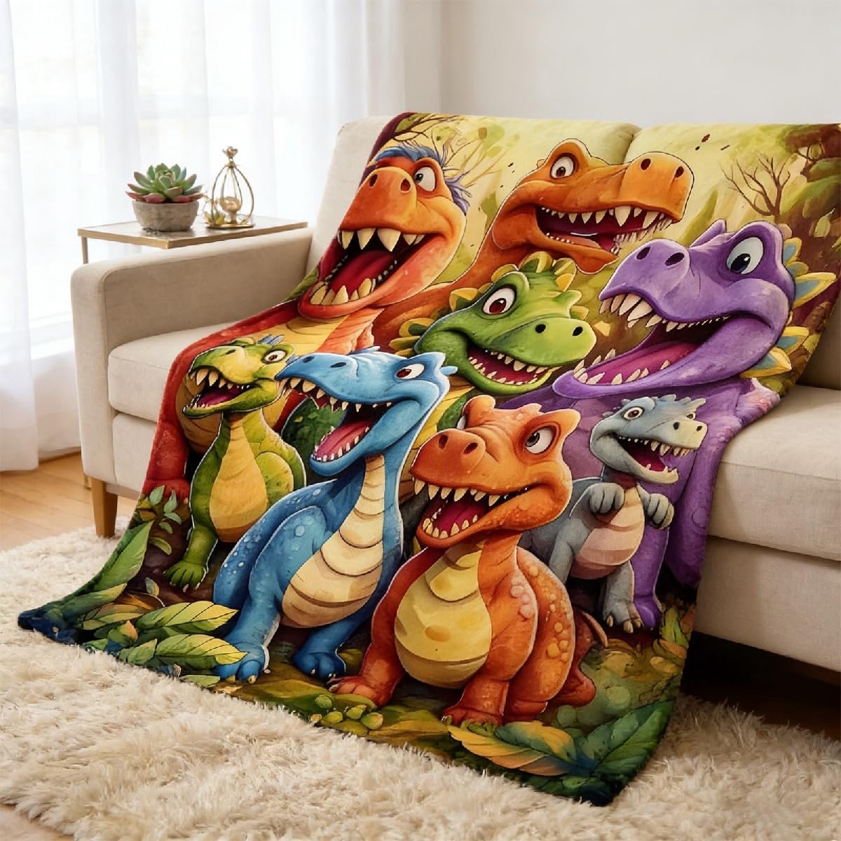 150 x 130 cm, superzachte knuffeldeken voor kinderen, jongens en meisjes, fleece dino-deken voor kinderen, grote gezellige sprei als cadeau voor bed, bank, bank
