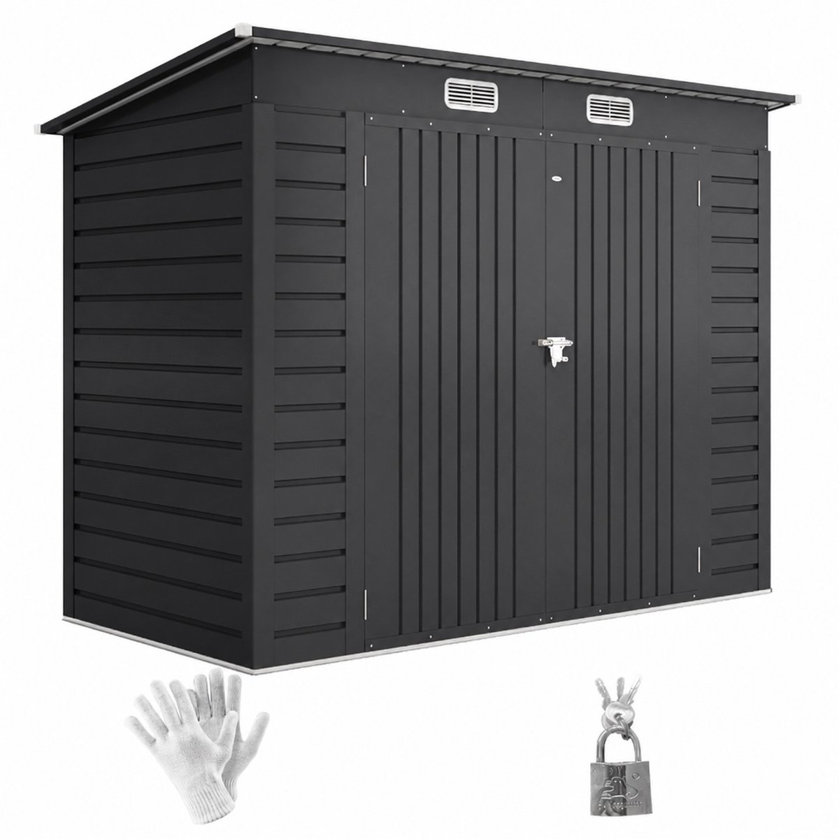 ECTEATOY® Tuinhuis - dubbele deuren - ventilatieroosters - gereedschapsschuur 249x121x166/183 - grijs