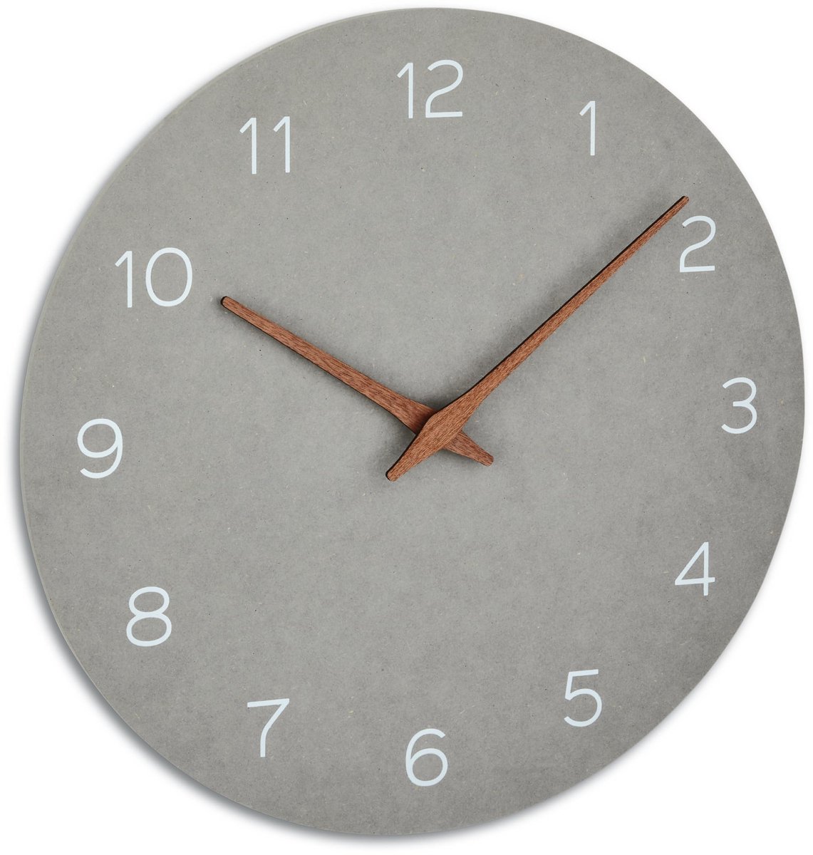 Klok, 60.3054.10 wijzers van hout, lange batterijduur, kwaartsklok met kwaliteitsuurwerk, MDF-houtvezels, voor en natuurlijke woonstijl, betongrijs, ø 297 mm