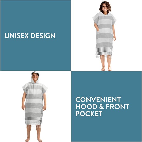 hamam poncho met capuchon - Sneldrogende sauna handdoek - 100% katoen - Te gebruiken als sauna badjas of hamamdoek - Lichtgewicht en easy-care — afbeelding 2