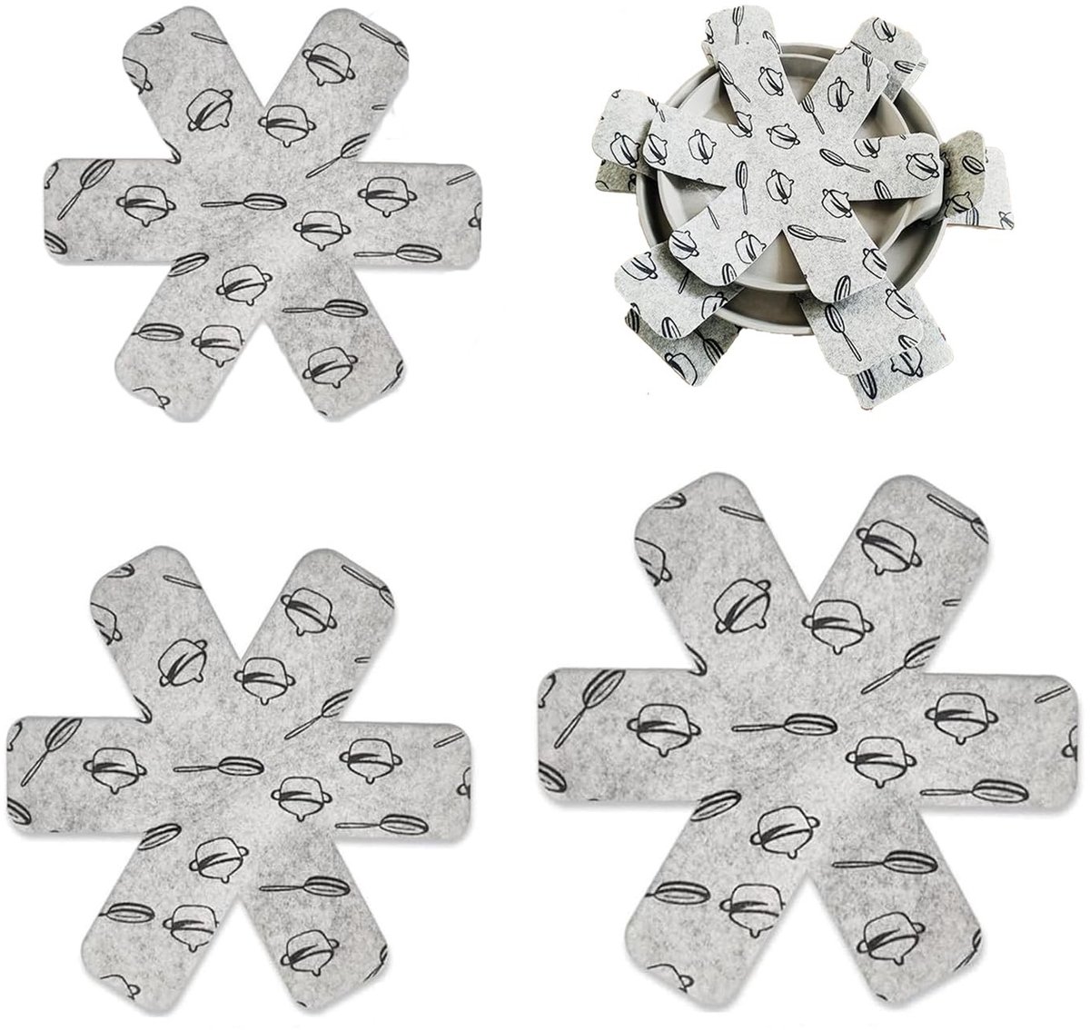 Dailygoods- Pan Protectors 3 stuks - Stapelbare Antislip Pannenbeschermer - Vilt Tussenlegger - Herbruikbaar - Ruimtebesparend - Bescherming tegen krassen - Pannenbeschermers