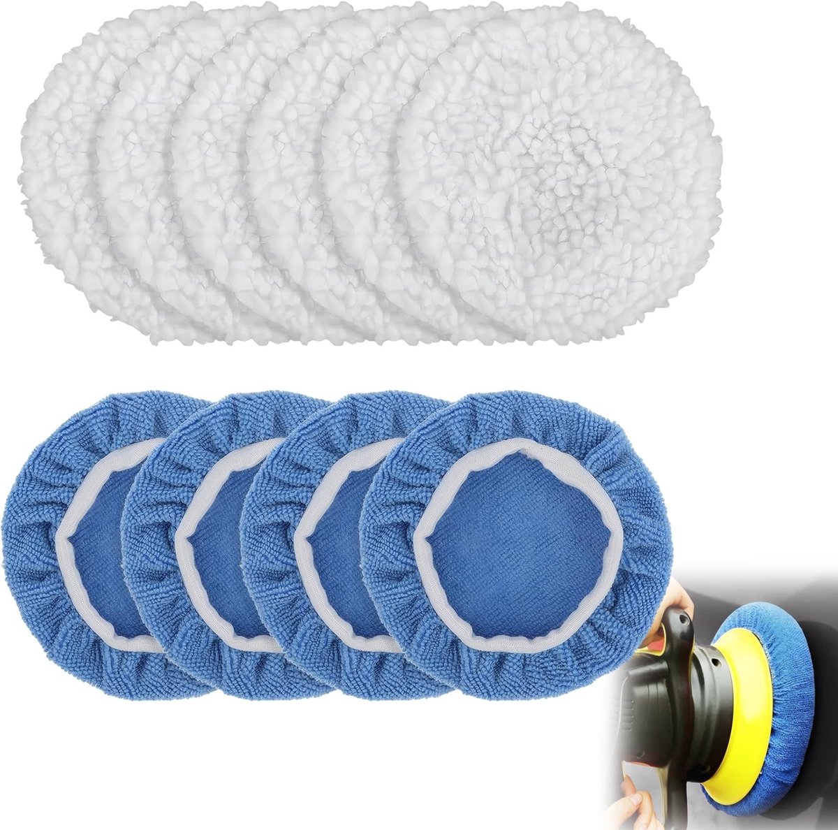 Dailygoods- Polijstpad Set 10-delig - Microvezel/Wollen Hoezen - 5-6 inch - Voor Waxen/Reinigen/Polijsten - Duurzaam - Professionele Kwaliteit - Polijstpads
