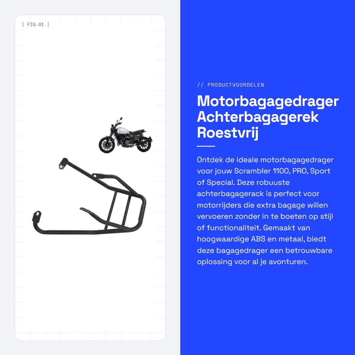 Dailygoods- Motorbagagedrager Roestvrij - Achterbagagerek - Bagagedrager Fiets - Bagagerek Auto - Powersports Bagagerekken - Extra Opbergruimte