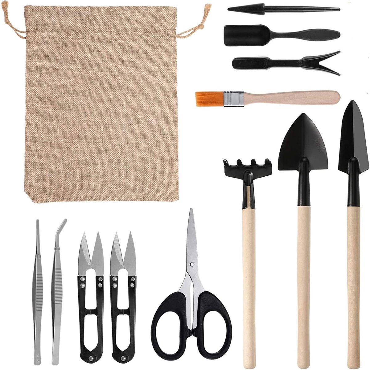 tuingereedschap, kleine tuingereedschap, mini-schep, tuinhark, bloempotschop, geschikt voor potplanten, bloemplanten, vetplanten, 13 stuks (C)
