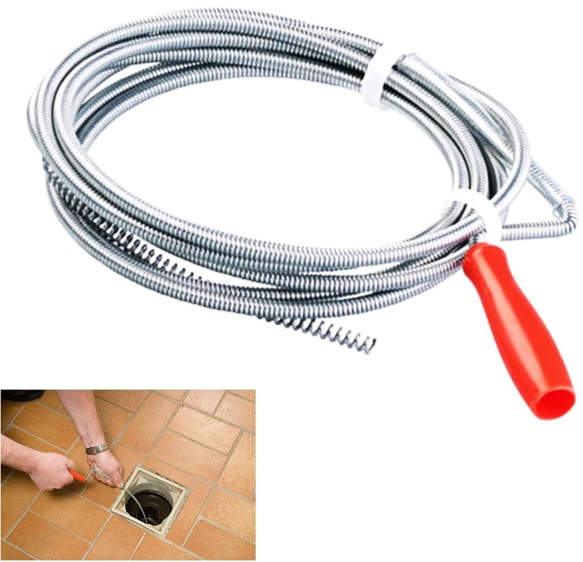 Dailygoods- Pijpreinigingsspiraal 3,2 m x 5 mm - Milieuvriendelijke Afvoerreiniger - Flexibele Oplossing - Duurzaam - Kunststof Handgreep - Geschikt voor Groeve Afvoeren