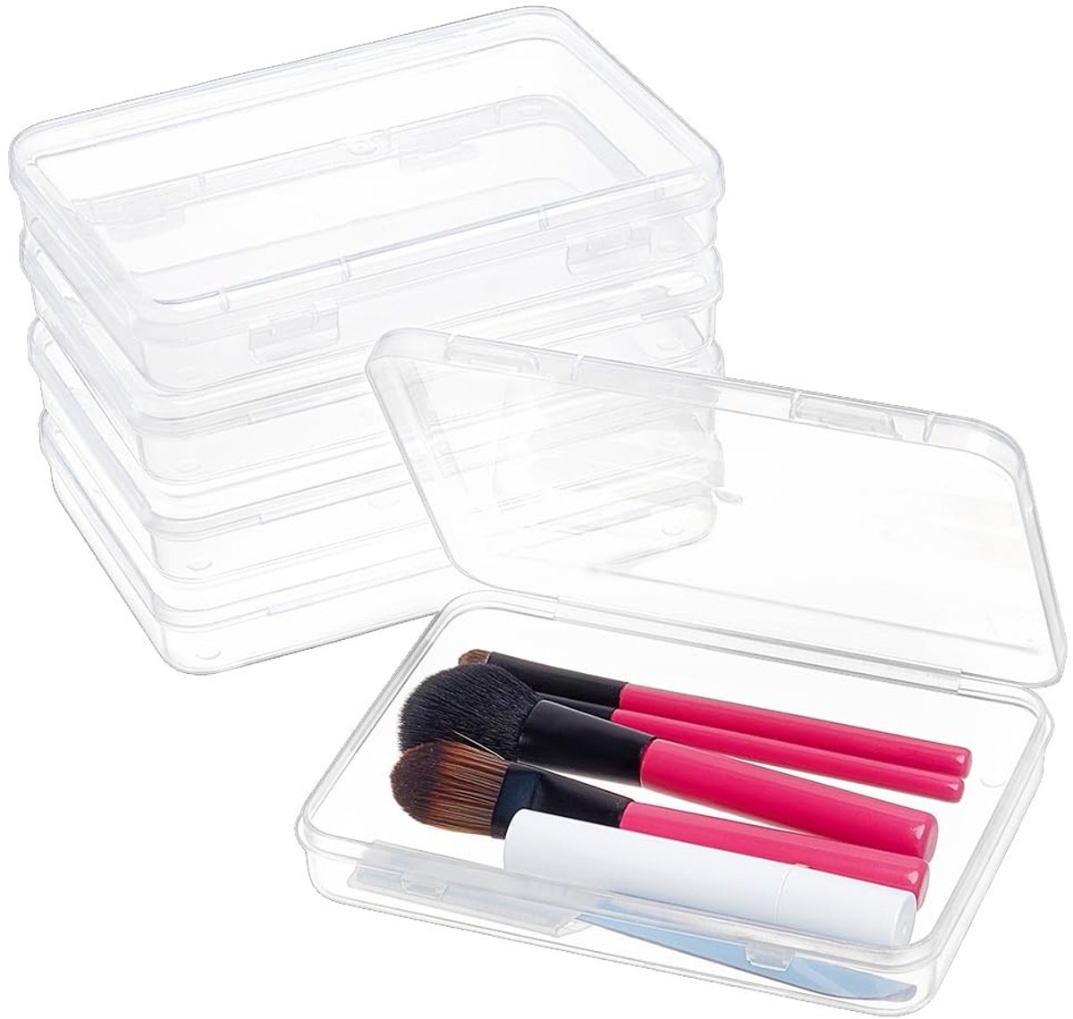 Dailygoods- Plastic Dozen - 5 Stuks - Doorzichtig - 15 x 11 x 2,6 cm - Dubbele Gespen - Voor Kantoorbenodigdheden - Compact en Praktisch - Opbergdozen