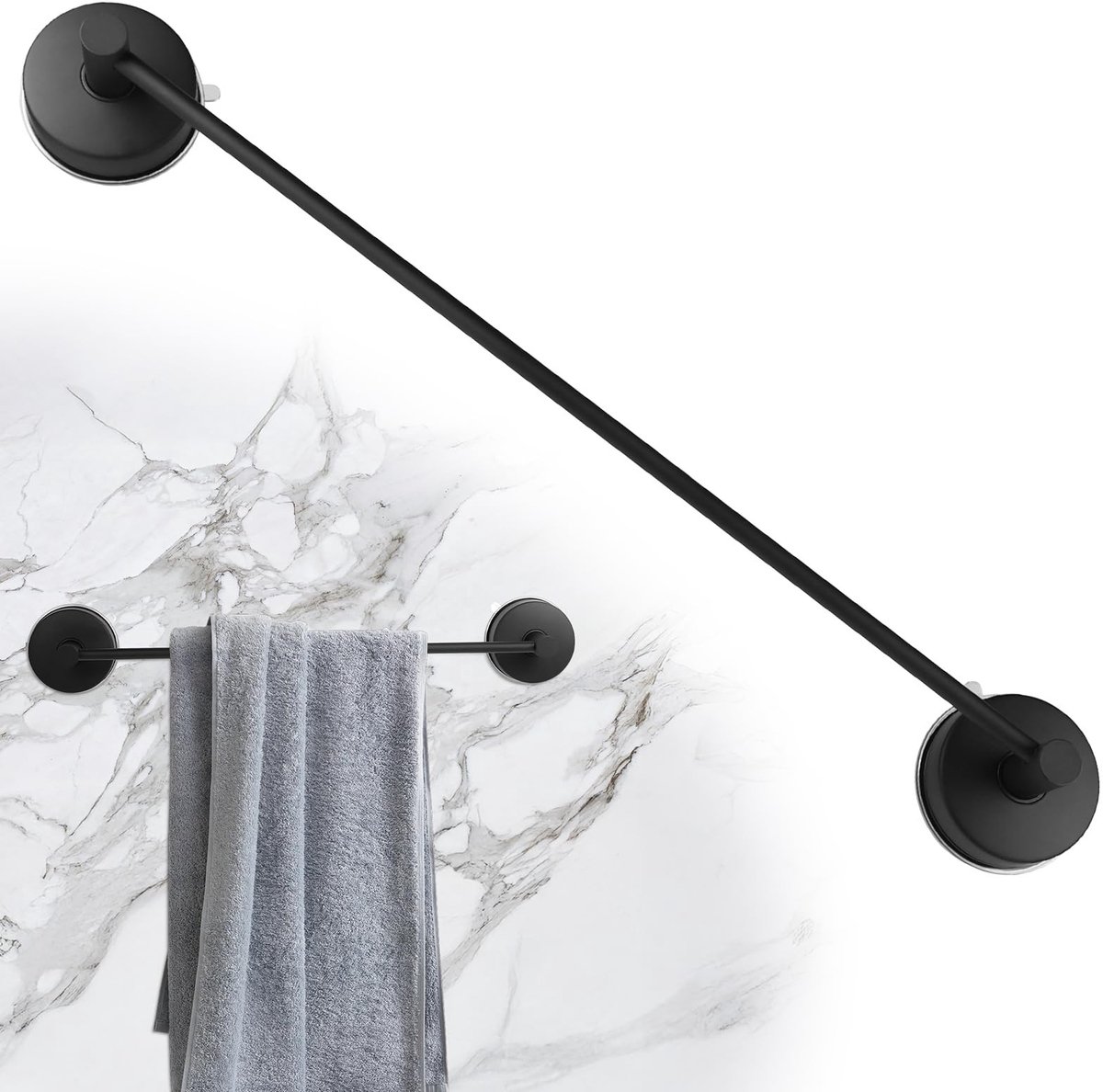 Dailygoods - LALAGO Handdoekhouder met zuignap, 304 roestvrij staal, zuignappen, badhanddoekhouder, zonder boren, waterdicht, voor douchewand, draagvermogen 5 kg/stuk, zwart