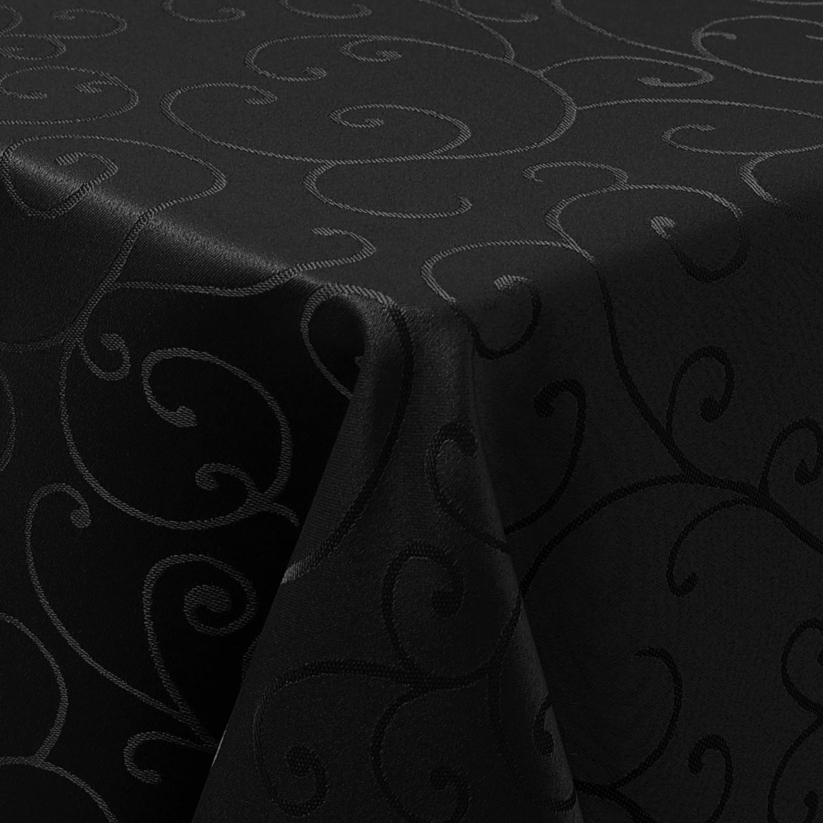 Tafelkleed, afwasbaar, rechthoekig, 130 x 200 cm, polyester, tafelkleed, jacquard, tafellinnen, ornamenten, vuilafstotend, onderhoudsvriendelijk, zwart