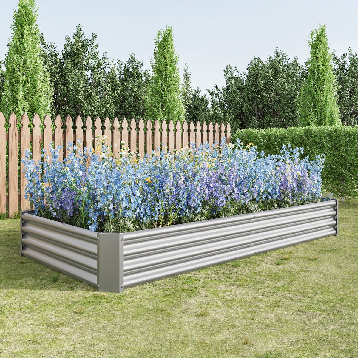 Plantenbak - 232x113.5x30 cm - Metaal - Roestbestendig - Voor tuin, terras of balkon - Zilver