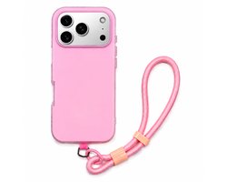 iPhone 17 Pro Hoesje met Polskoord (Wrist Strap) - Ice Cream Bar Design - Frost Look 2-Laags Beschermhoes - Zomer & Vakantie Telefoonhoesje - Roze