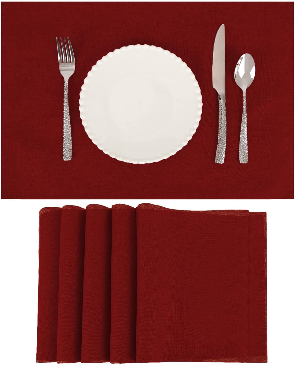 Placemats Set van 6 Placemats van Linnen Doek (Bourgondië, 45 * 30cm)