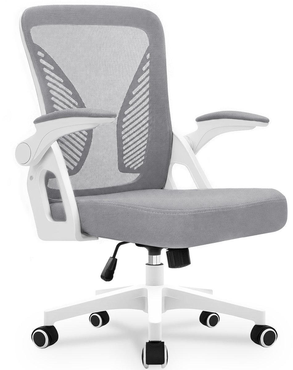 Milacyee Bureaustoel - Ergonomische Bureaustoel – Verstelbare Gaming/Computerstoel met Mesh Rug & Lendensteun – 90° Opklapbare Armleuningen – Directiestoel met Stille Wieltjes – Tot 130 kg Belasting - Grijs - Geschikt voor thuiswerk en kantoor