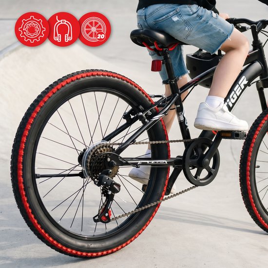 Tiger Bike Kinderfiets voor jongens 20 inch wielmaat te kiezen uit 6 versnellingen Shimano van 6 tot 10 jaar in hoogte verstelbaar (Rood Zwart) van Tiger Bike — afbeelding 4
