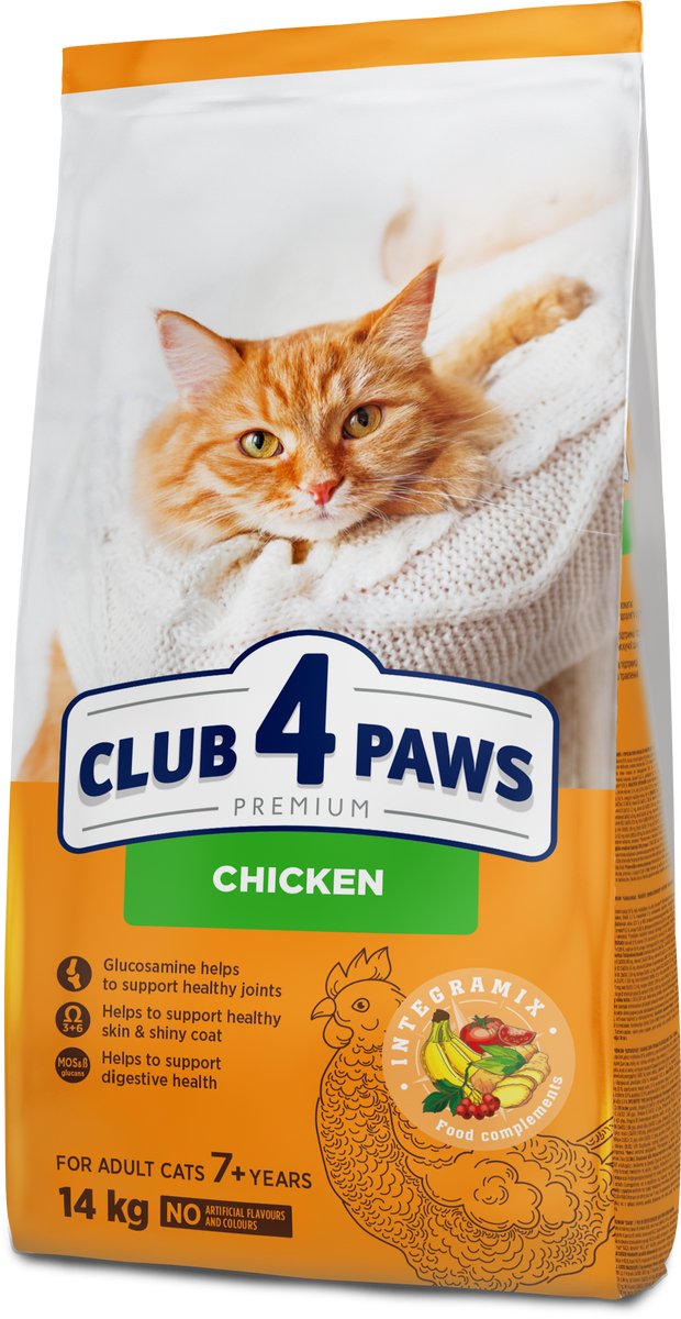 Club 4 Paws premium droogvoer met kip voor oudere katten vanaf 7 jaar - 14 kg