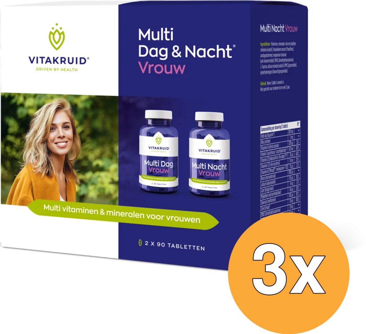 3x Vitakruid Multi Dag & Nacht Vrouw 100% Vegan (2 x 90 tabletten)