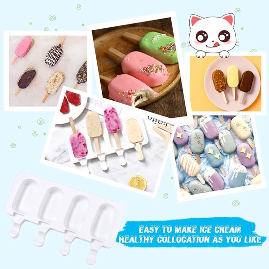 Vormen Siliconen Ijsvorm,ijslollyvormen,cakesicles siliconenvorm,Ijs Mould Silicone Ice Cream Mould Pop Ice Lolly Mold Maker met 100 Houten Sticks,ijsvormer herbruikbaar,DIY Popsicle Mallen Set — afbeelding 5