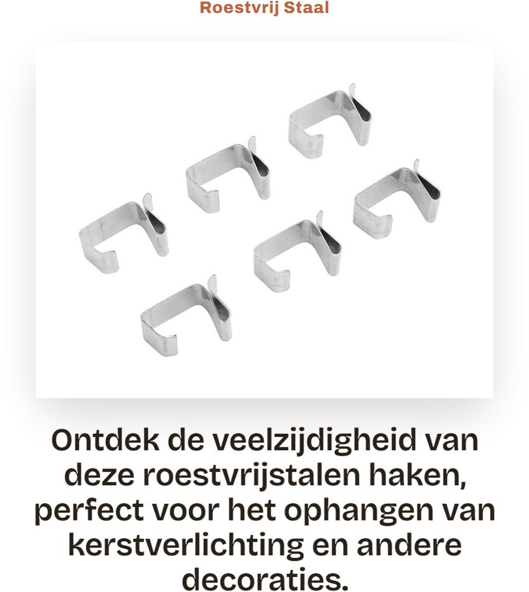 Dailygoods- Dakgoot Haken 50 Stuks - Roestvrij Staal - Weerbestendig - Licht Clip Hangers - Voor Buiten - Eenvoudige Installatie - Lichtsnoeren