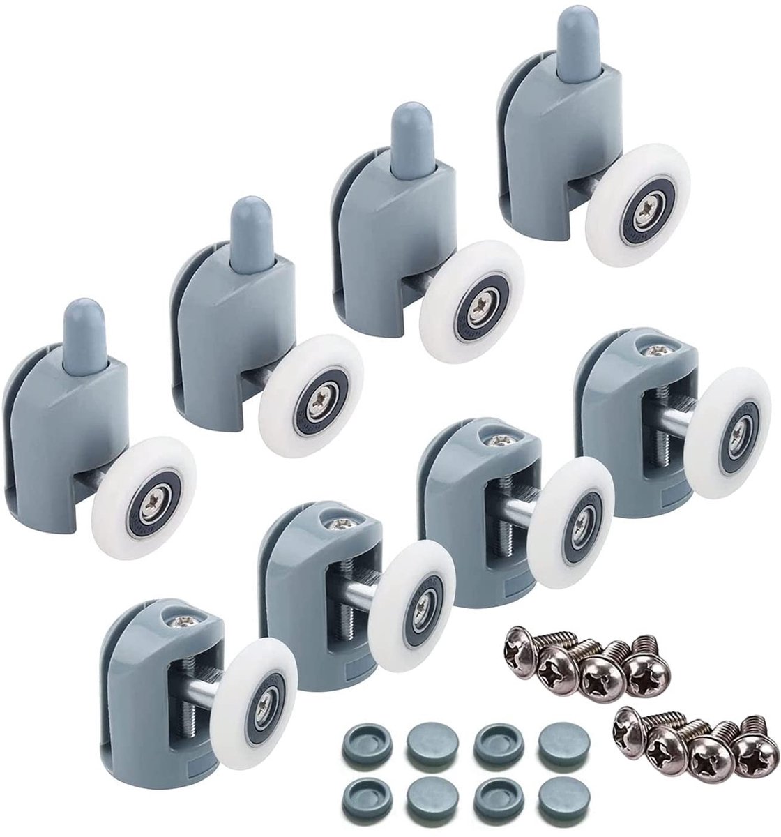 Douchedeurrollen Set van 8 Single Douche Deur Runners/Wielen/Katrollen/Gidsen 25mm Diameter Thuis Badkamer DIY Vervangingsonderdelen (4 bovenste rollen en 4 Bottom Rollers)