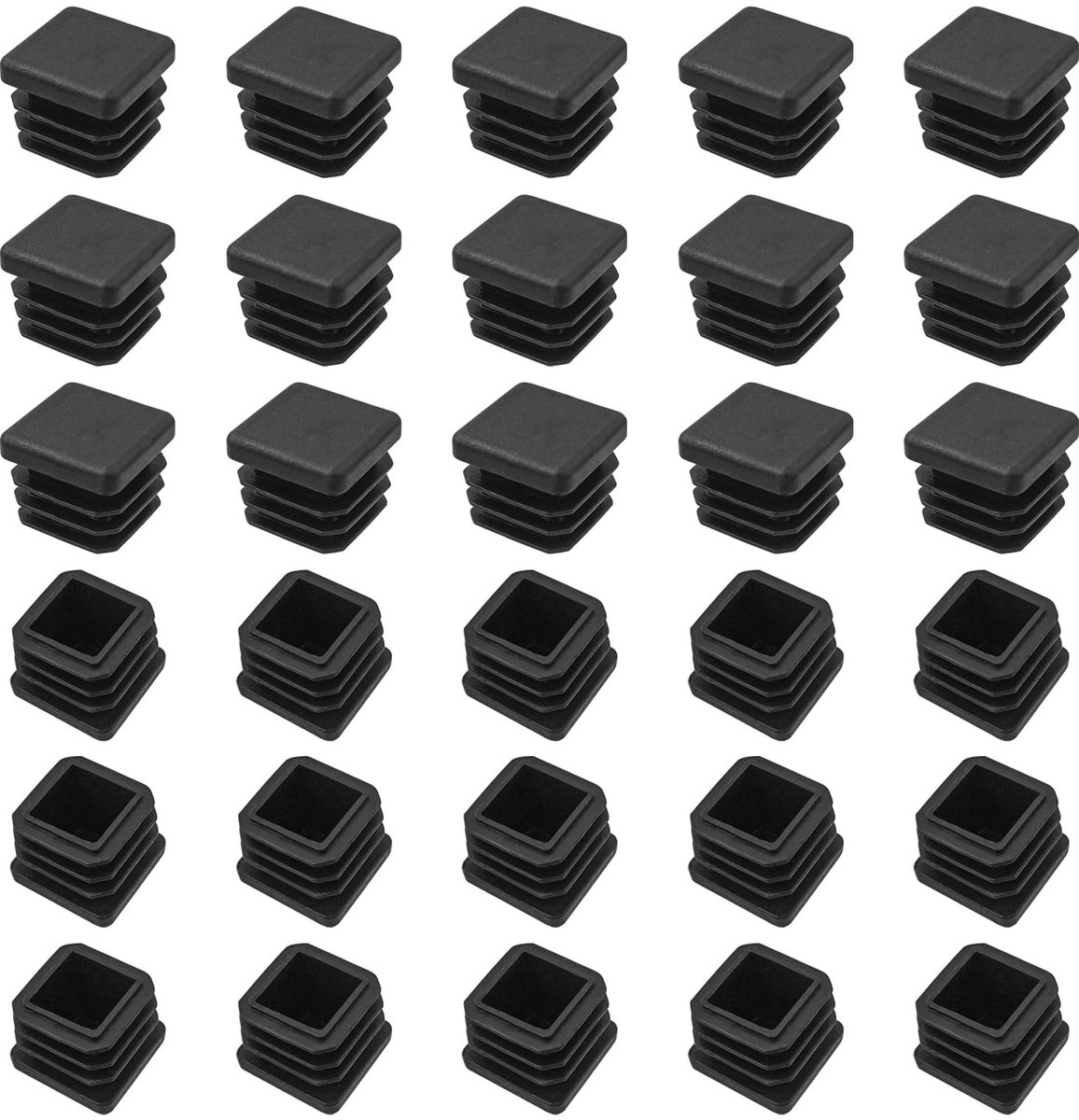 Dailygoods- Buisdoppen 30 Stuks - Vierkante Eindkappen - Kunststof - Zwart - 20 mm x 20 mm - Meubelbescherming Katten