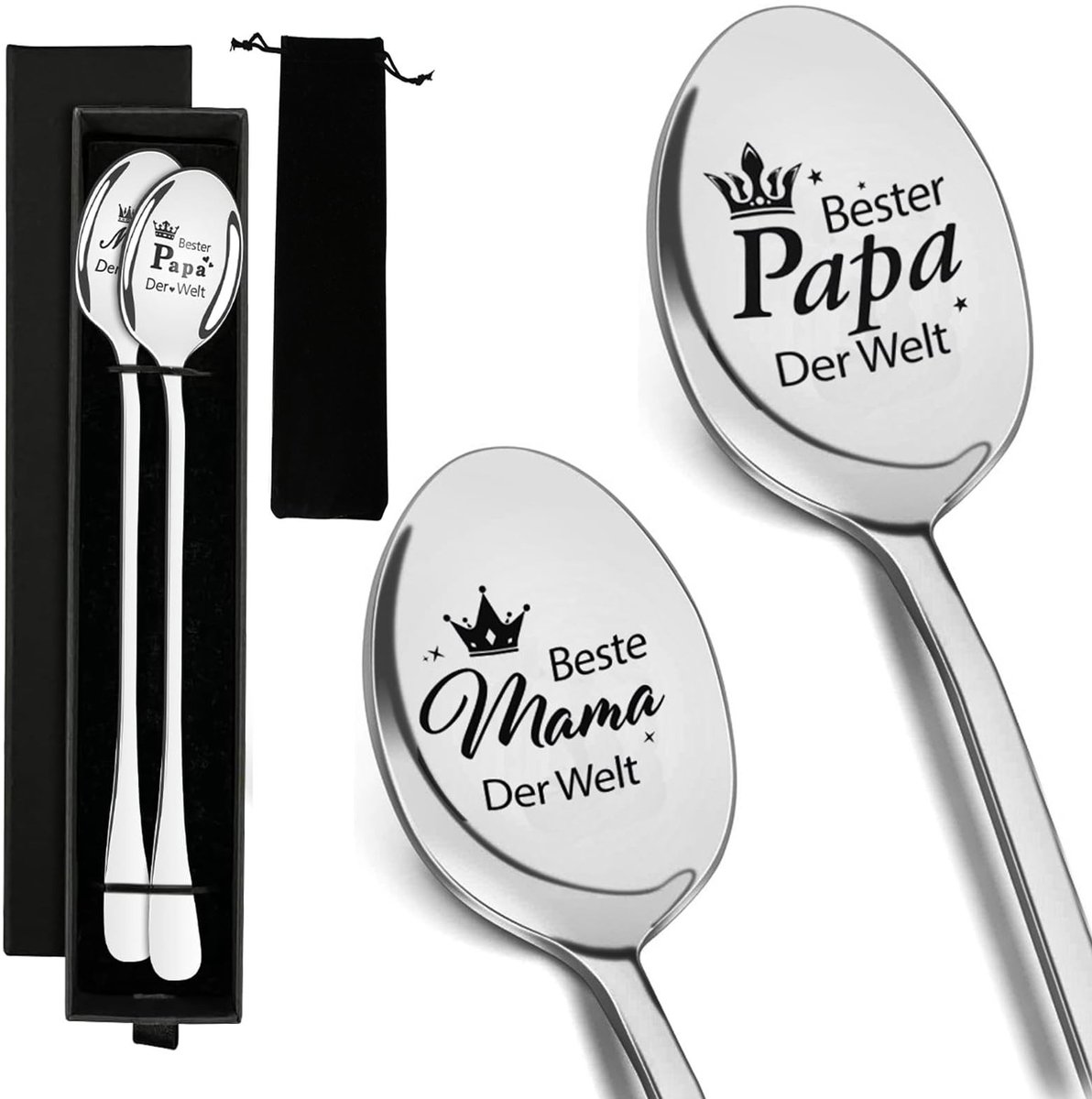 Dailygoods - Love Spoon, Valentijnsdag Mama, 2 Stukken Lepels Met Gravure, Sleutelhanger Vader, Papa Cadeau, Paasgeschenken Voor Moeder, Paascadeau Papa, Paascadeau Voor Mama