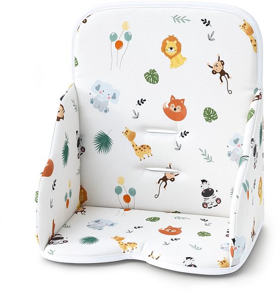 Stoelverkleiner met safari dierenprint, ballonnen en bladeren.