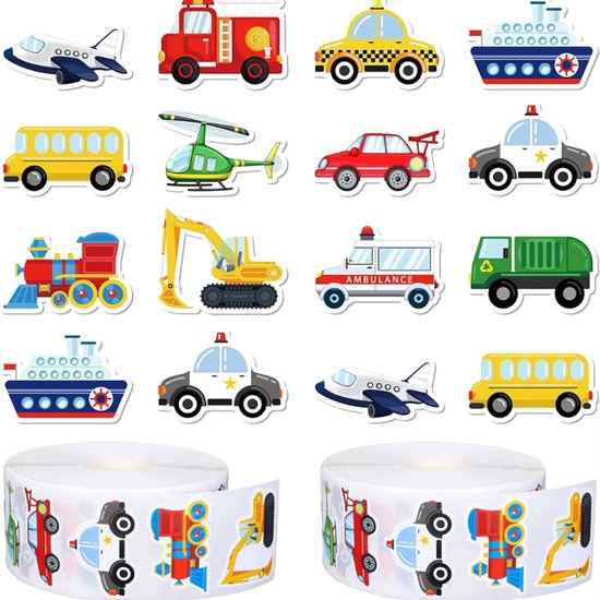 500 Stickers Op Rol - Voertuigen - Boot - Vliegtuig - Auto - Beloningsstickers - Stickers Kinderen En Peuters - Zindelijkheidstraining - Sluitsticker - Sluitzegel - Oefenstickers - Beloning - School - Inpakken - Beloningssysteem - Jongens en Meisjes