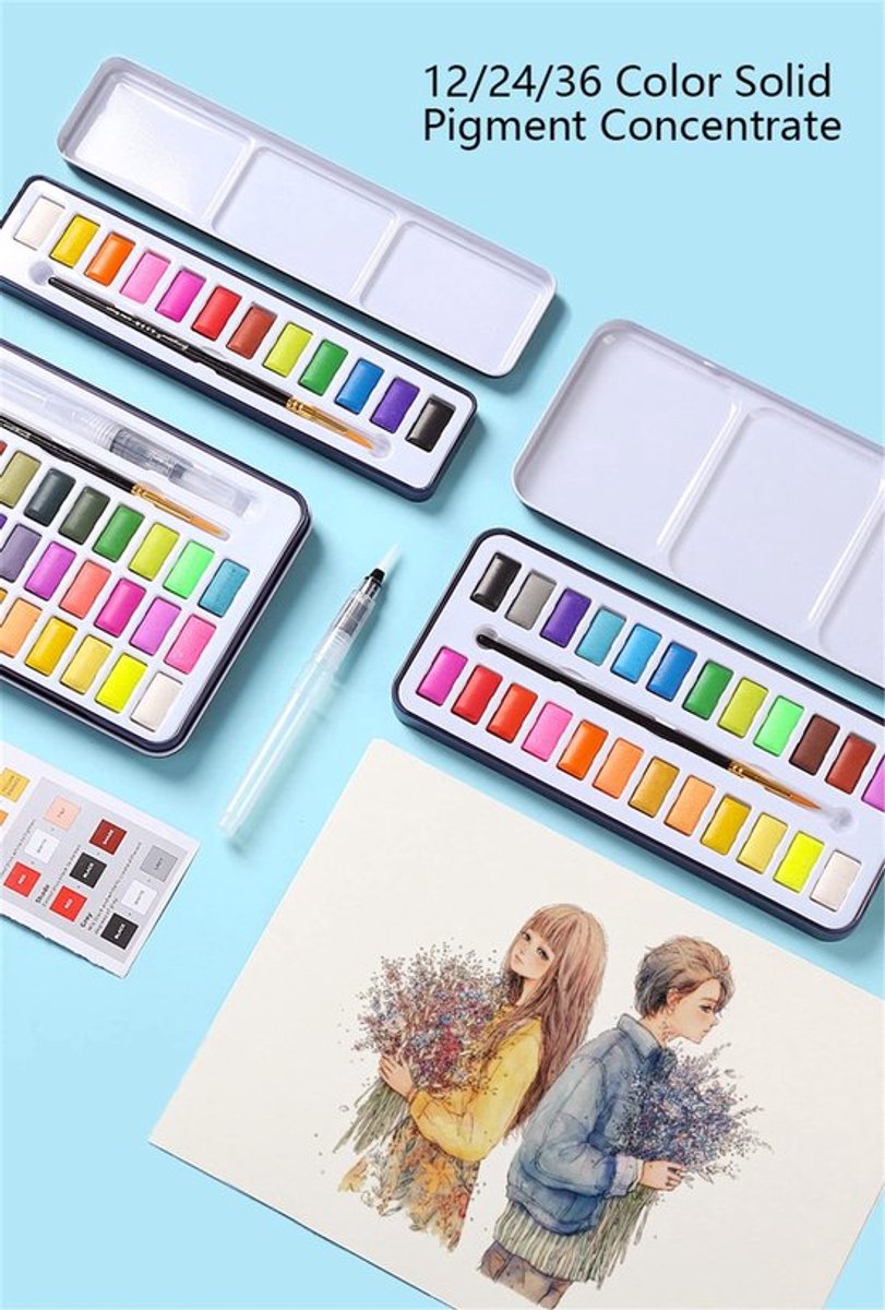 Store_8 - Aquarelverfset - 36 Kleuren - Draagbaar Metalen Blik