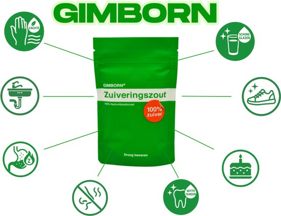 Gimborn Zuiveringszout, 100% Natriumbicarbonaat. Met icoontjes.