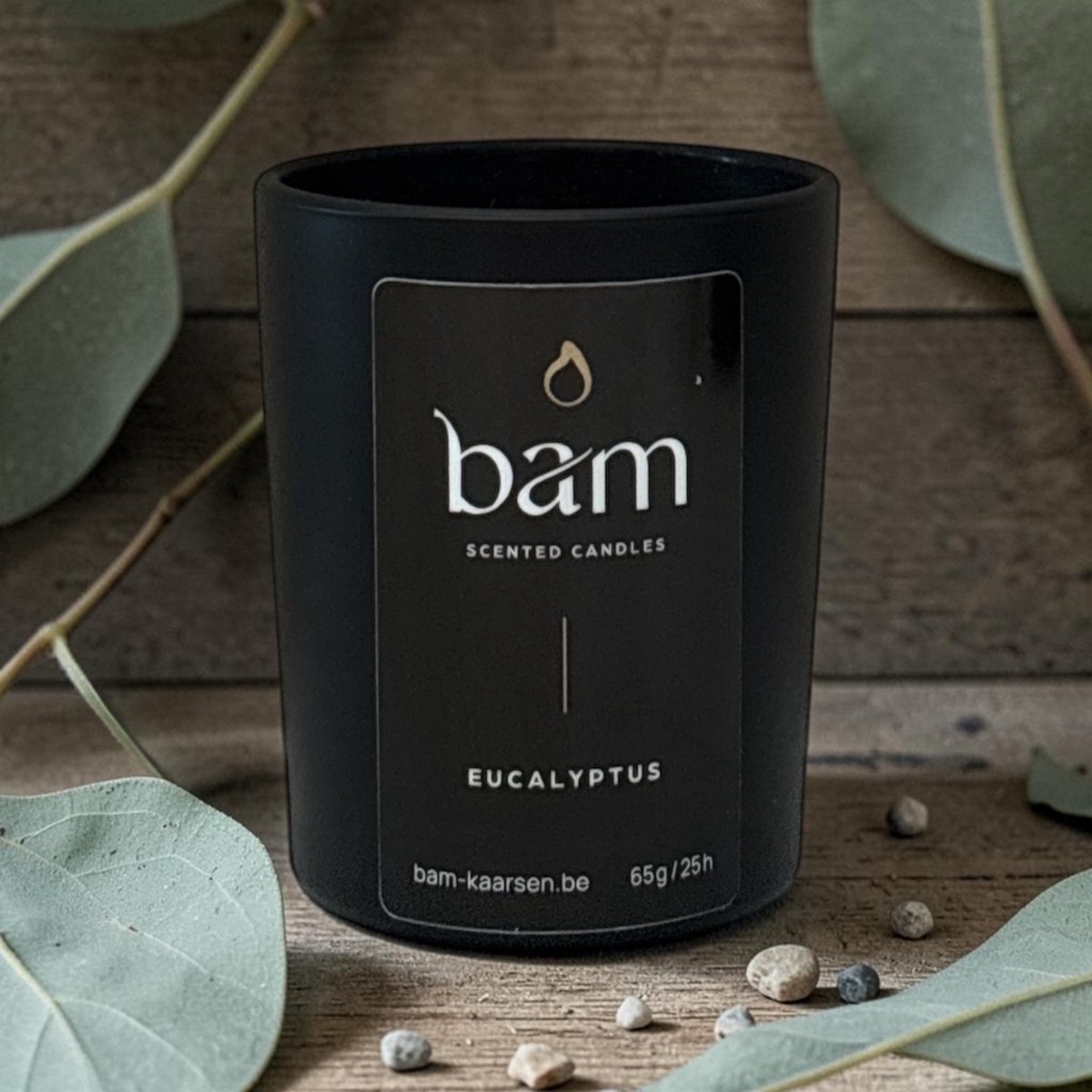 Bam Eucalyptus Mini Geurkaars – Black Collection Small – 25 Branduren – 65 g – Zonnebloemwas – Vegan