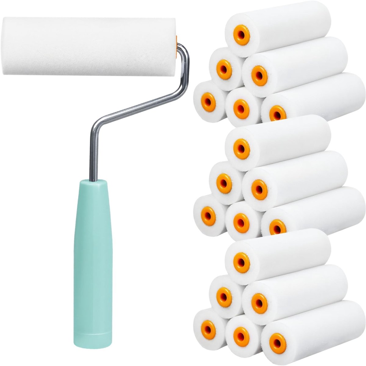 Dailygoods - 40 stuks mini-verfrollers, 10 cm schuimrollen met hoge dichtheid, verfrollerafdekkingen met 1 rollergreep voor het schilderen van wandkasten
