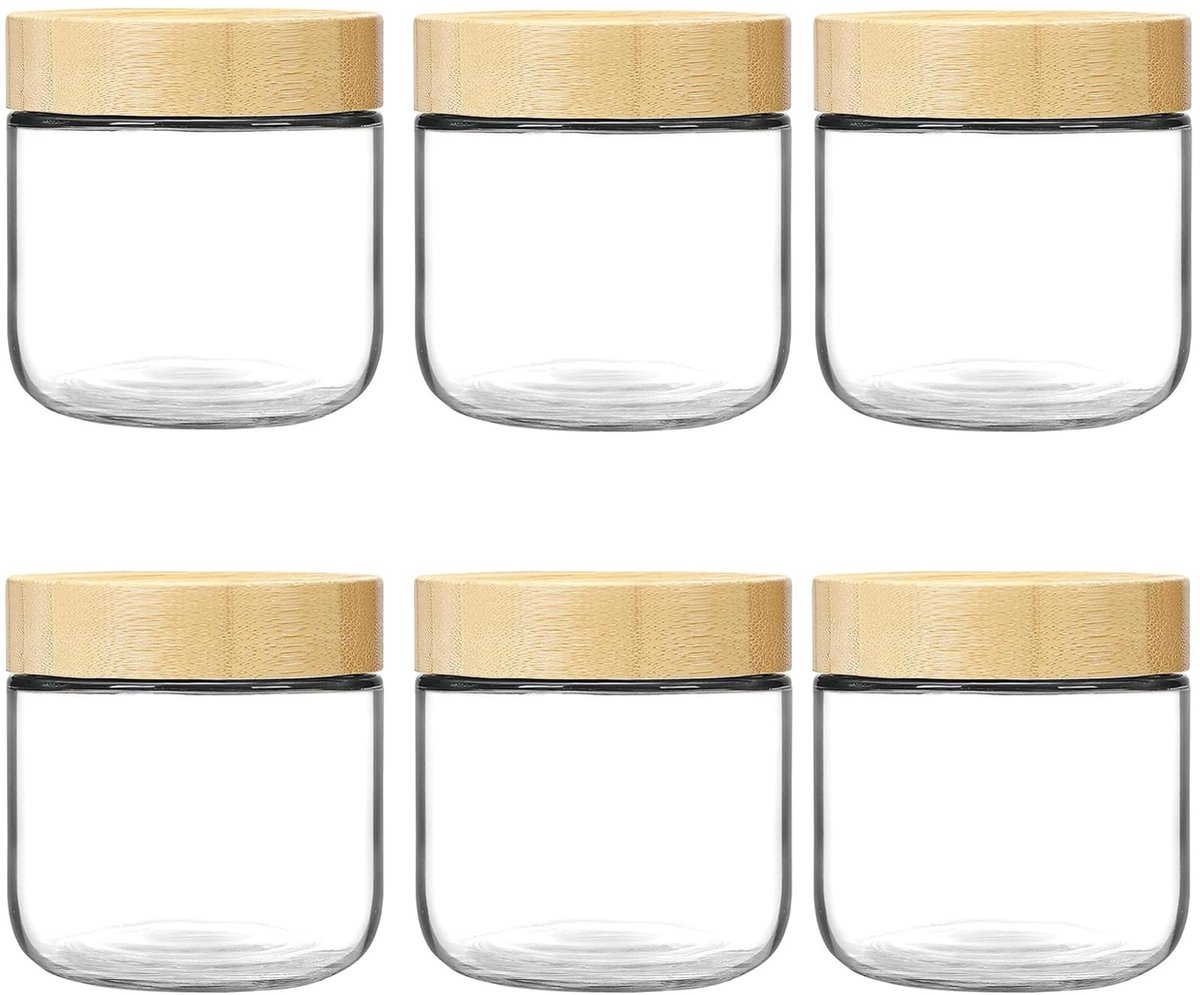 Dailygoods- Inmaakpotten 300 ml - 6 Stuks - Glazen Potten - Bamboe Deksel - Schroefdeksel - Duurzaam Glas - Weckpotten