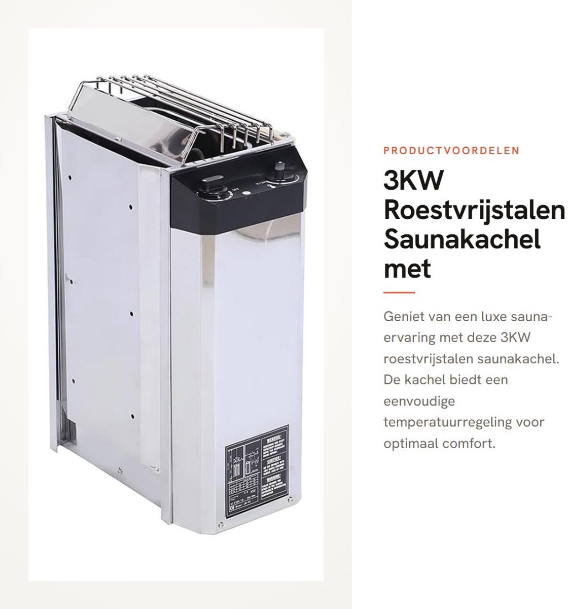 Dailygoods- Saunakachel 3KW - Roestvrij Staal - Eenvoudige Temperatuurregeling - Hoge Verwarmingsefficiëntie - Duurzaam - Geschikt voor 220V - Saunaoven