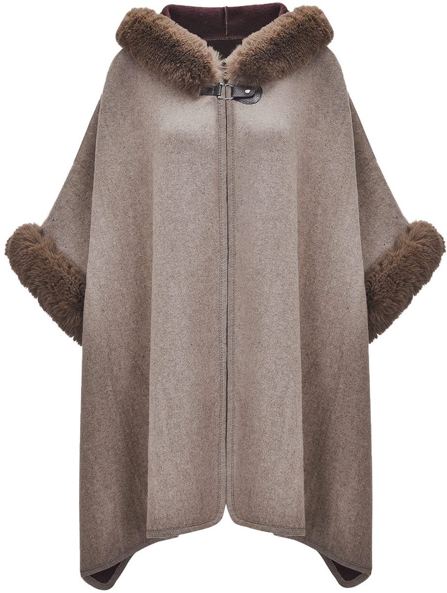 Dailygoods- Vest met capuchon - Imitatiebont rand - Vleermuismouwen - Warmte en charme - Perfect voor avondevenementen - Luxe uitstraling - Cape