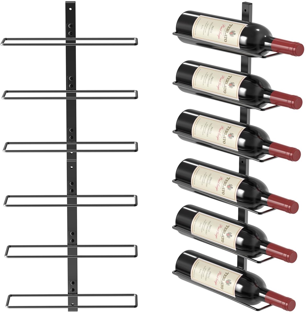 Dailygoods- Wandrek voor 6 flessen - Robuuste metalen houder - Wijnrek wand - Industrieel design - Duurzaam en stijlvol - Voor keuken/bar/wijnkelder