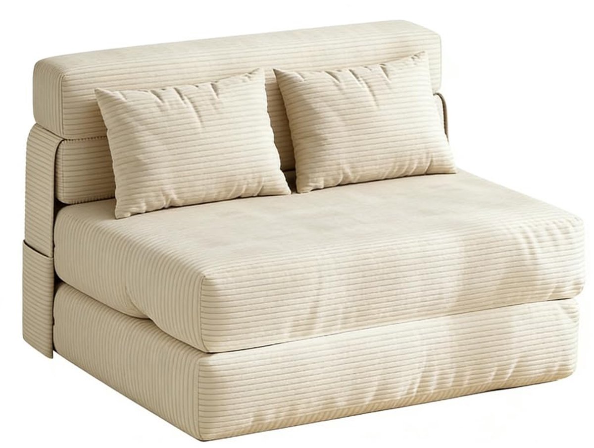 Opvouwbare Slaapbank 2-Zits - 102x193x23cm - Logeerbed - Slaapfauteuil 2 in 1 Met Kussens - Uittrekbare Slaapbank - Draagbaar - Voor Woonkamer en Slaapkamer - Beige