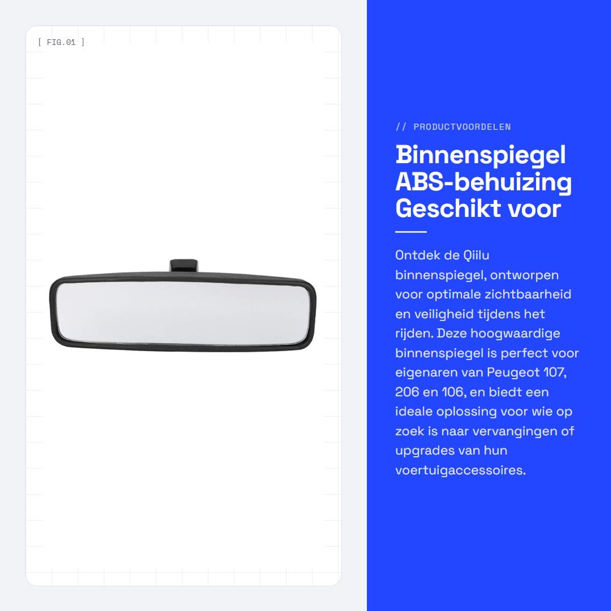 Dailygoods- Binnenspiegel ABS-behuizing - Binnenspiegel met zuignap - Geschikt voor Peugeot 107/206/106 - Geschikt voor Citroen C1 - Gloednieuw - OEM 814842 - Autospiegel