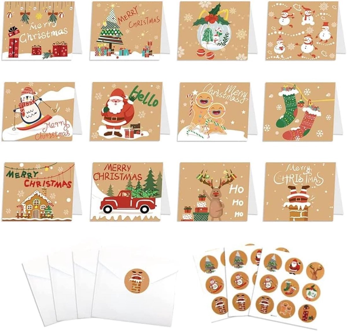 Dailygoods- Kerstkaarten set 24 stuks - Kerstkaarten met enveloppen - Vouwkaarten - Wenskaarten voor vrienden/familie - Hoogwaardig karton - Innovatief design