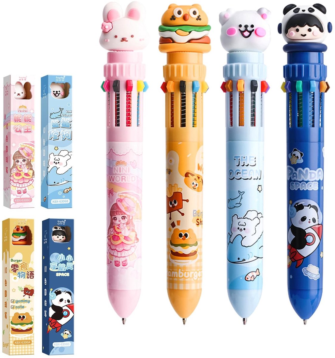 Dailygoods- Balpen Intrekbaar 4 Stuks - Meerkleurige Pennen - Creatieve Cartoonpen - Schoolbenodigdheden - Vullingen voor Cadeautasjes - 0,5 mm Vulling - Kleurpen