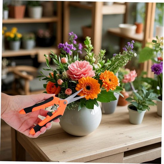 3-delige Tuingereedschap van roestvrij staal - Schaar - Snoeischaar - Snoeitang - Extra scherp - Antislip handgrepen - Geschikt voor bloemschikken, bonsai, tuinieren, landschapsarchitectuur, enz. - Groen, oranje, geel van Merkloos	 — afbeelding 5