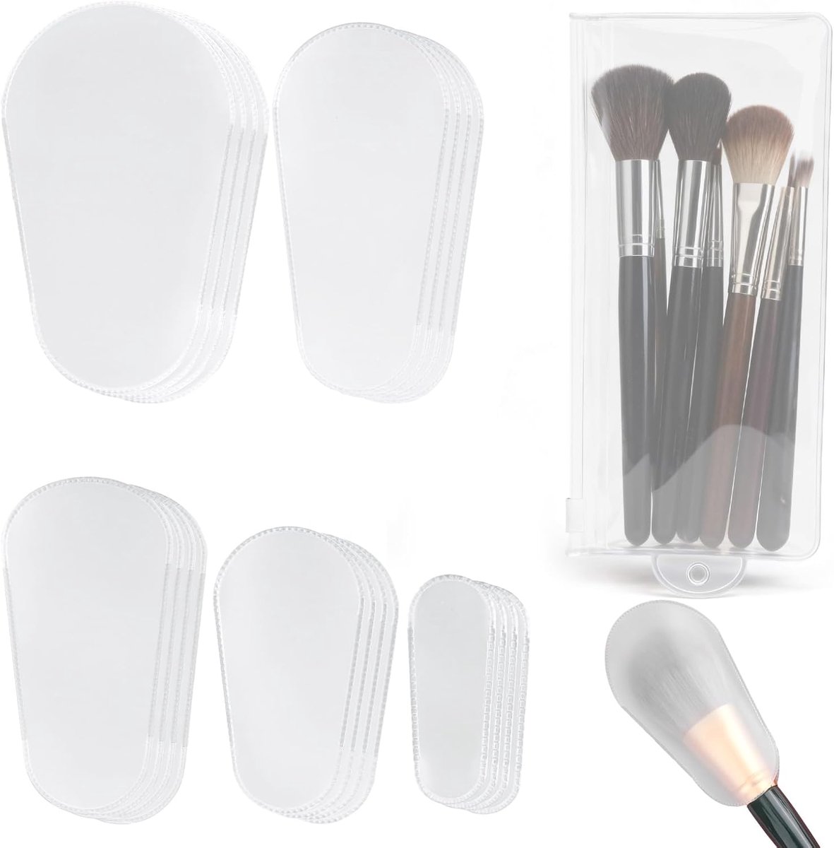 20 Stuks Make-Upkwasthoezen Set met Opbergtas van 19,5cm, Verschillende Maten Kunststof Stofdicht Cosmetische Kwastbeschermers voor Dagelijkse Opslag op Reis